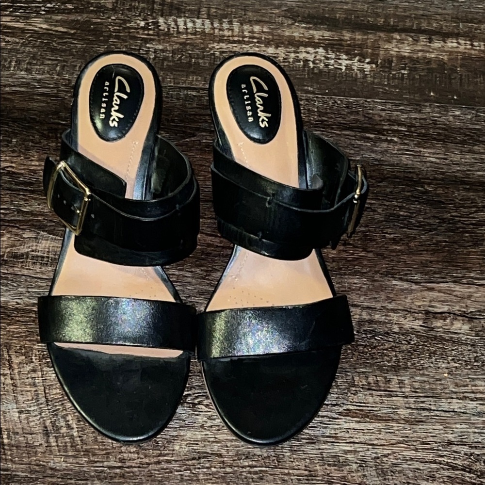 Clarks Black Slide Sandals with Strap - Picture 3 of 6